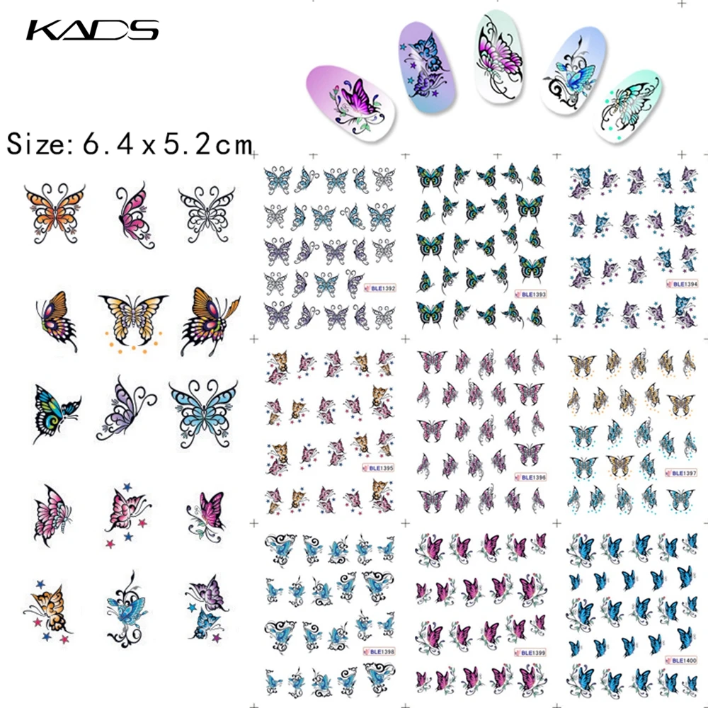 KADS 11 листов/комплект BLE1390-1400 Бабочка ногтей наклейка наклейка Серия водные наклейки nail art наклейки для ногтей воды таблички