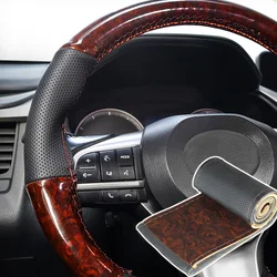 38cm Universal Steering Wheel Braid Cover Wood Grain Leather Hand Sewing With Needle And Thread Wooden DIY Car Interior Styling