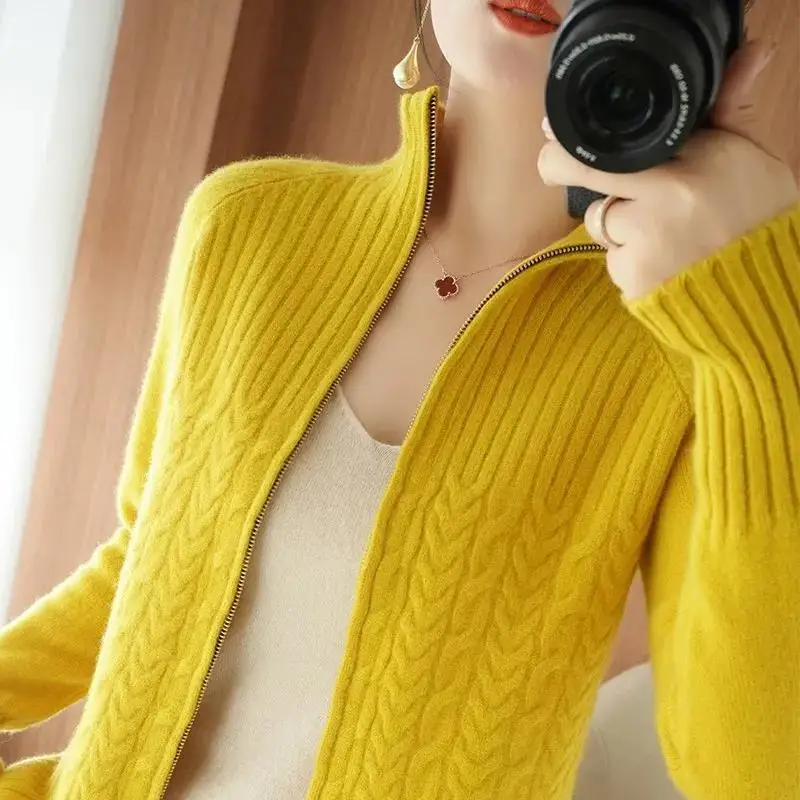 Fdfklak New Women\'s Cardigan Knitted Jacket Spring Autumn Korean All-Match Slim Sweater Large Size Tops Female S-6XL свитер