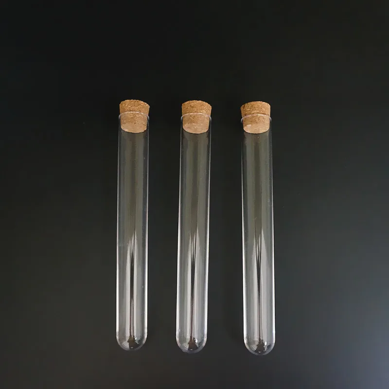 10pcs/20pcs/50pcs/100pcs 20x150mm Plastic Test Tubes With Cork Stopper For Kind Laboratory Experiments And Tests