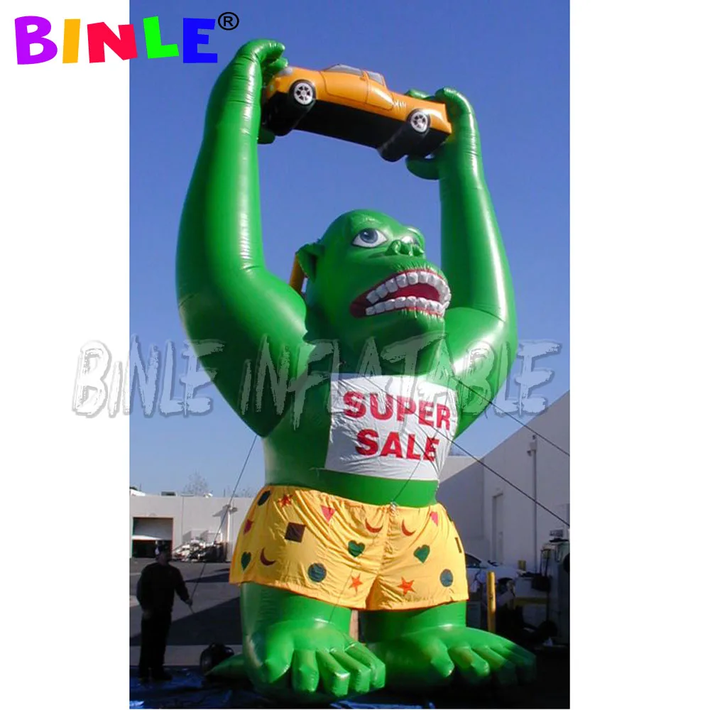 Advertising cartoon 7.5meters red green purple inflatable gorilla  chimpanzee with car n custom logo printed for promotion