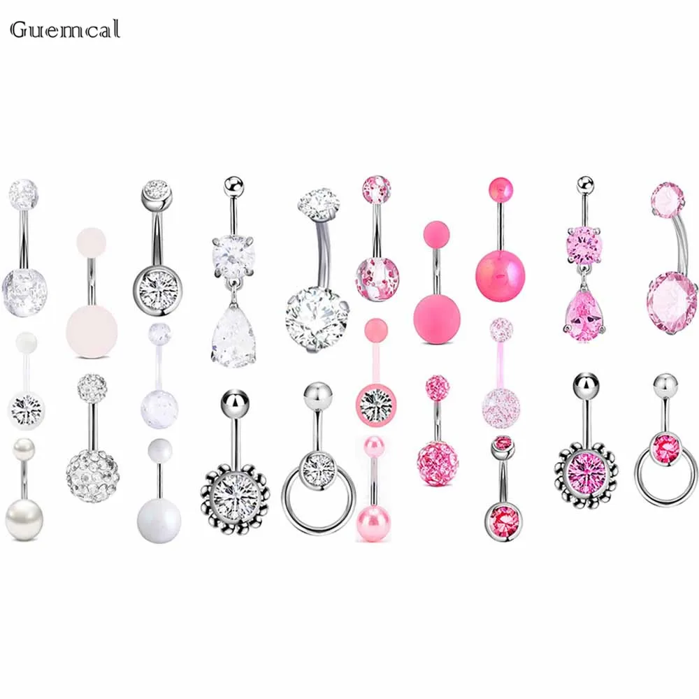 

Guemcal 2pcs Hot Sale Sweet Zircon Acrylic Glitter Ball Combination Set Belly Button Nail Piercing Jewelry