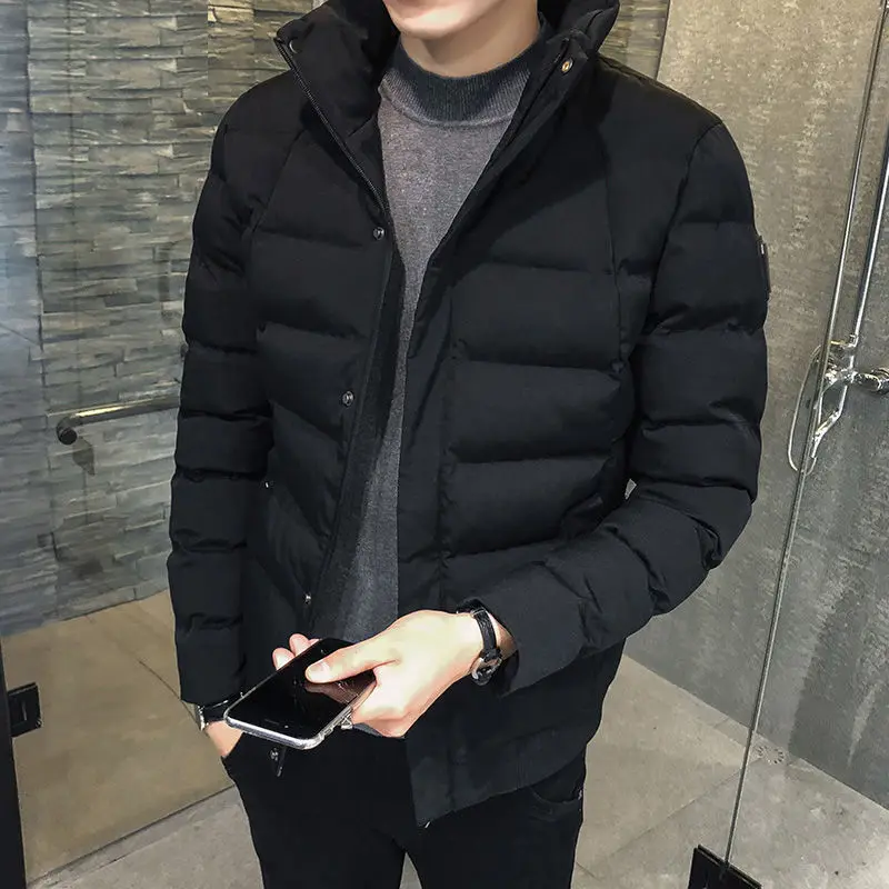 Chaqueta gruesa de algodón térmico para hombre, chaqueta Coreana de ocio con cuello nuevo