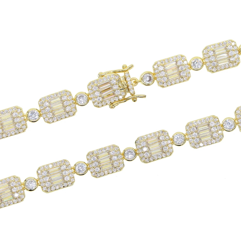 New Silver Color Full Cluster Link Necklaces 8MM CZ Iced Bling Chain Men Jewelry Full Cluster Tennis Chain Necklace