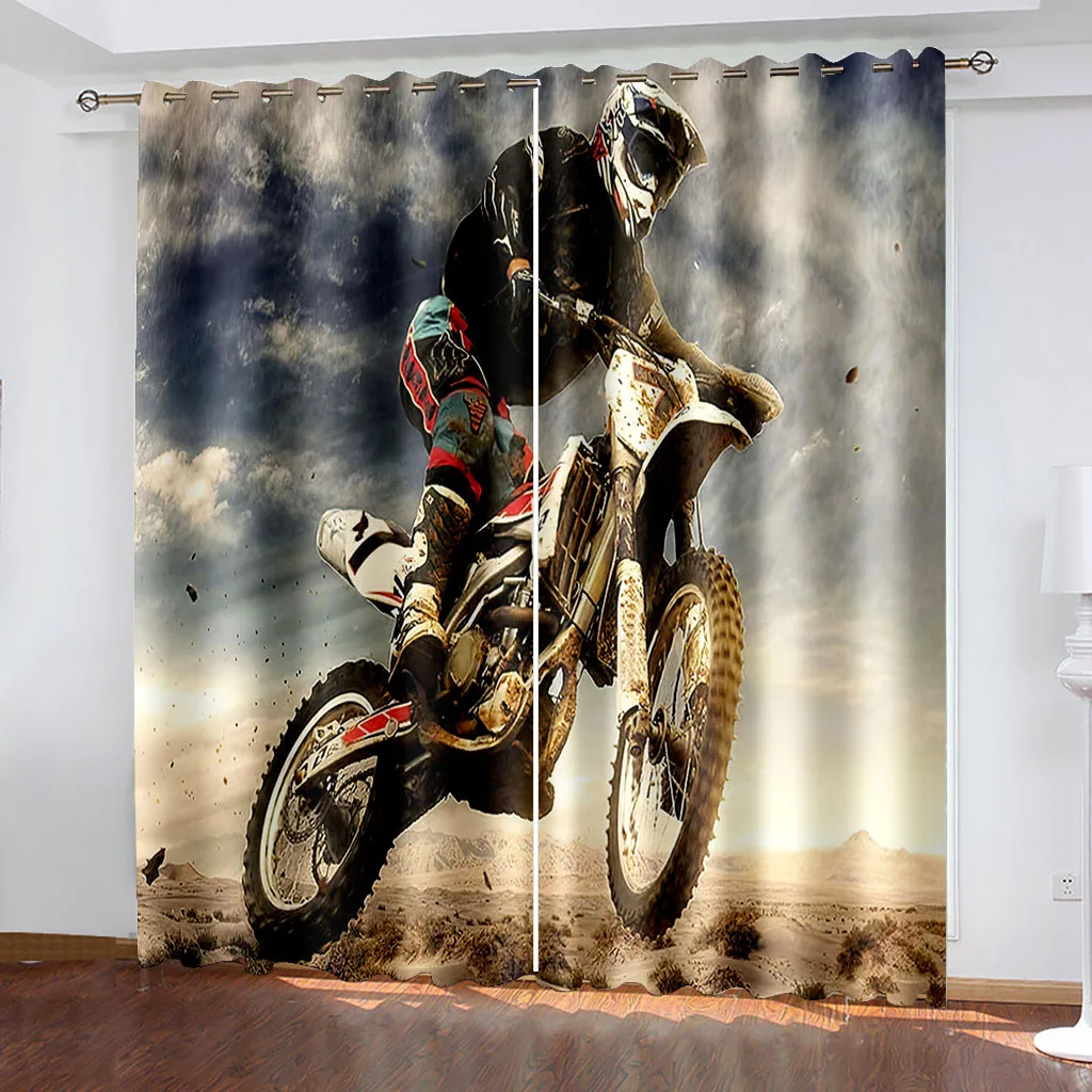 

Motorcycle Printed Woven Curtains Two Independent Curtains on The Left and Right Blackout Curtains for Bedrooms