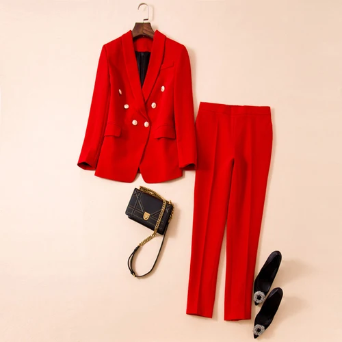 Imagen 2 del producto HIGH STREET-Conjunto de traje Blazer de diseñador para mujer, traje clásico con cuello tipo chal y botones de León, chaqueta con doble botonadura, pantalones, novedad de 2024