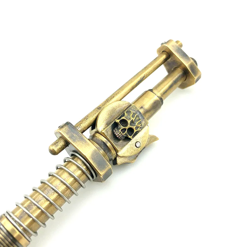 Outdoors Writing Tools EDC Handmade Dark Color Brass Skull Mechanical Sliding Pen Ballpoint Pen