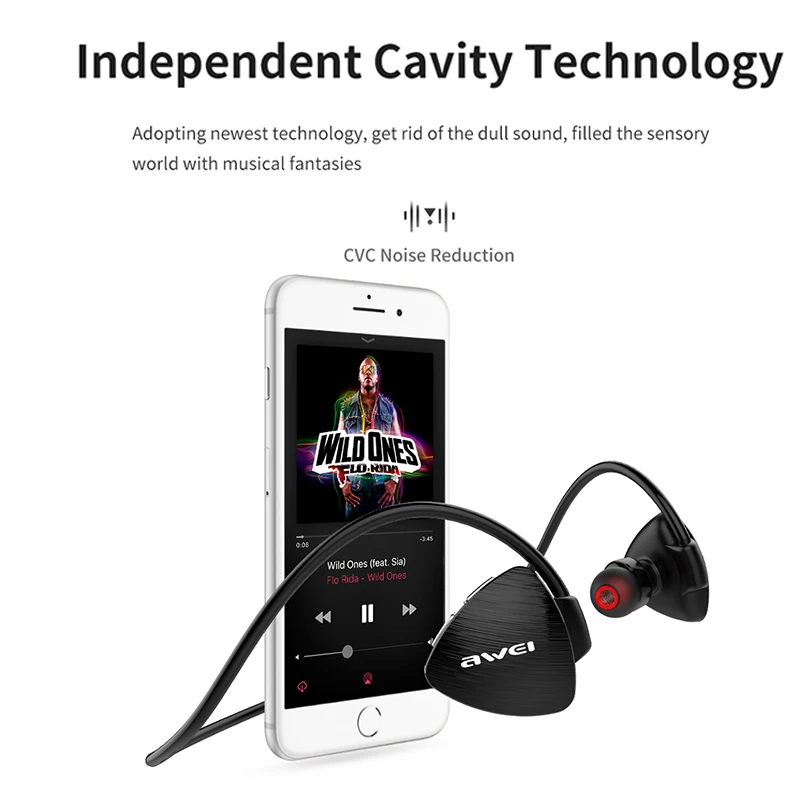 Awei A847BL Wireless Bluetooth Sport Earphones HD Sterep Sound Neckband With Microphone For IPX4 Waterproof Running Earphone