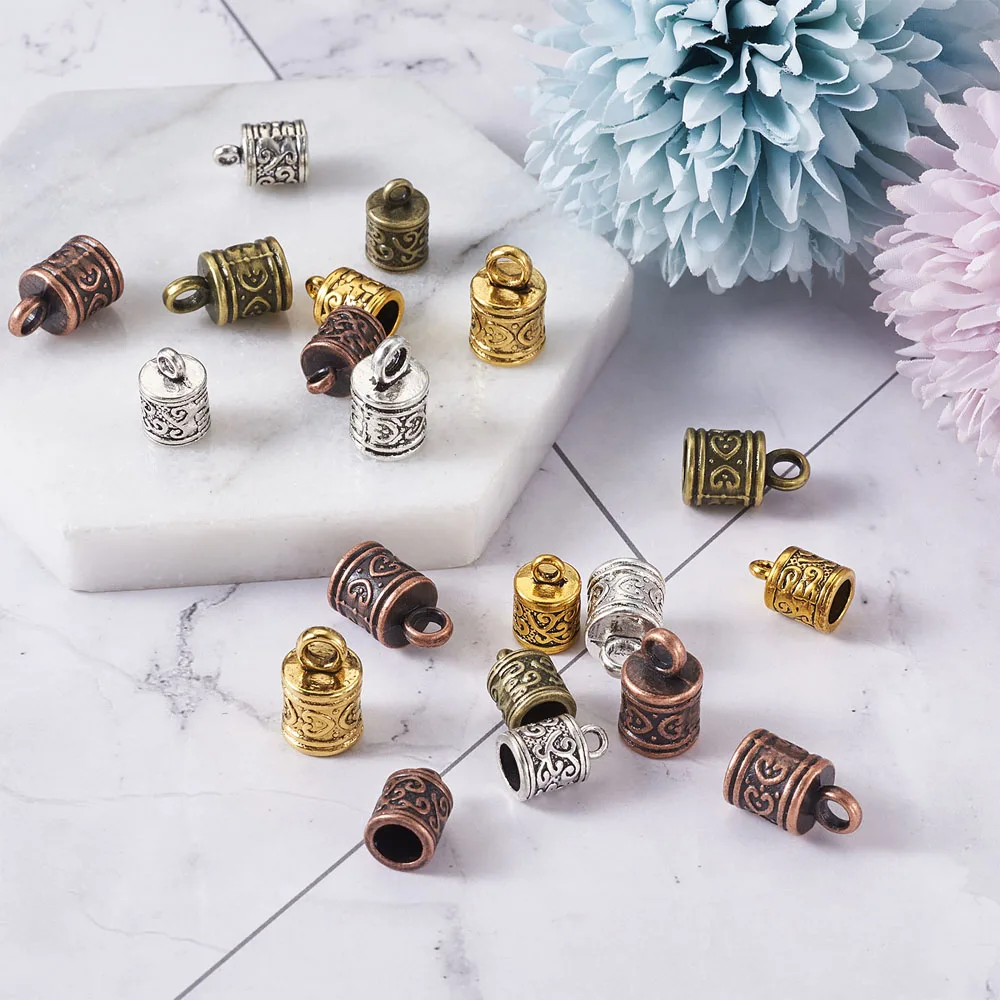 128pcs/box Tibetan Style Alloy Cord Ends Tassel Leather Cord End Crimp Caps Beads For Jewelry Making DIY Bracelet Necklace