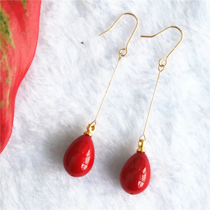 Bohemian Style Synthesis Red Coral Long Pendant Drop Earrings White Crystal Dangle Earrings For Women Wedding Party Jewelry Gift