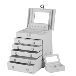 Large Jewelry Box Ring Organiser Jewellery Display Case With Lock Cabinet Bracelets Necklaces Packaging  PU Leather Casket