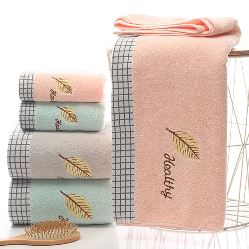 

Simple Leaf Letter Embroidered Cotton Towels Set Soft Thick Face Towel Bath Towel Bathroom Cleaning toallas toalha de banho