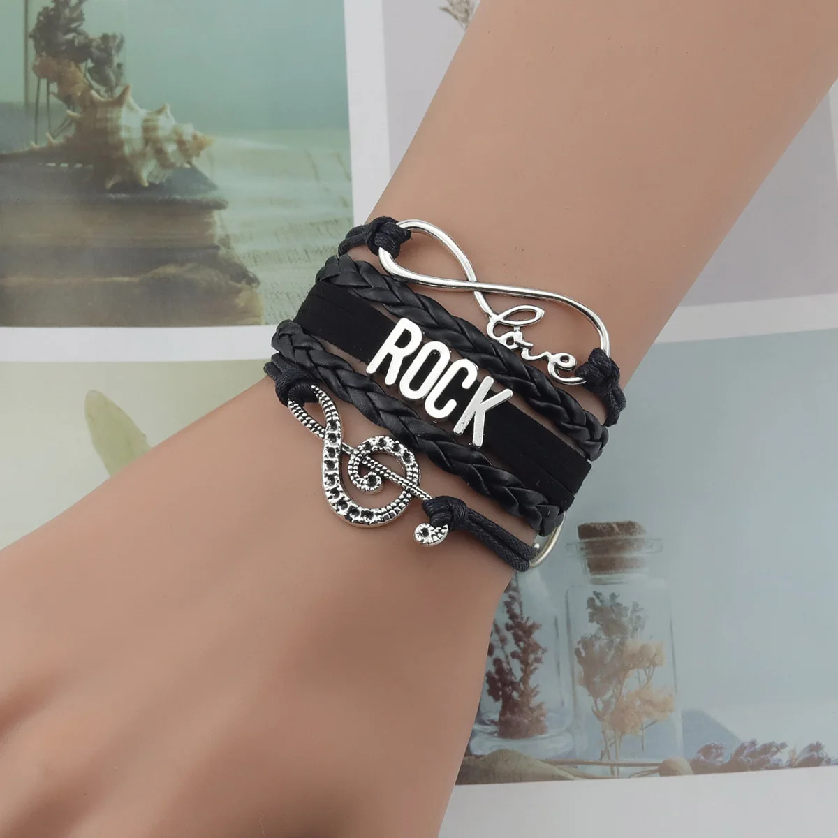 Infinity Love Rock Bracelet Stacks Letter ID Corna Hand Charm Music Men Leather Braid Wrap Bracelets & Bangles For Women Jewelry