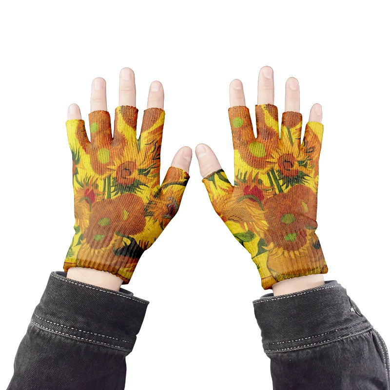 Art Knitting Gloves For Adult Half Finger Gloves Human Van Gogh Oil Painting Print CyclingTouch Screen Non-slip Wrist Gloves