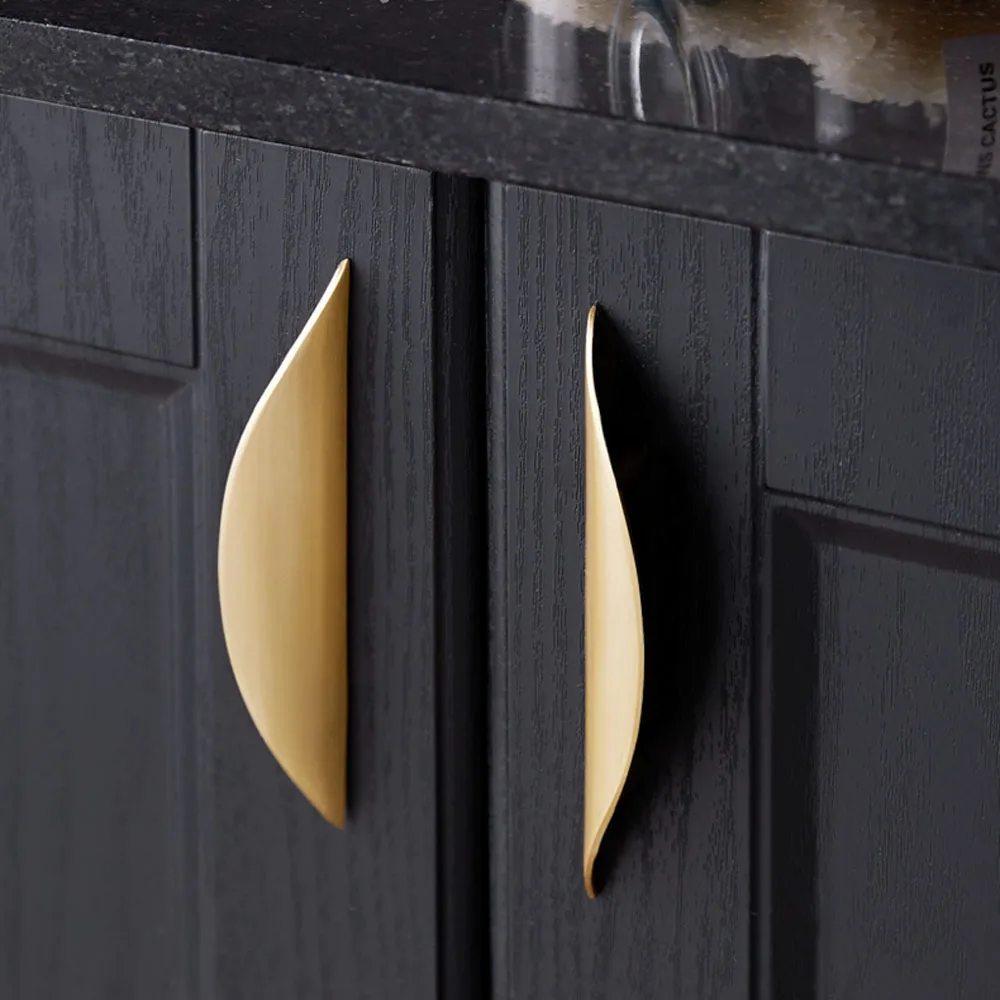 Copper Gold Cabinet Handles Drawer Knobs Black Kitchen Handles Cupboard Door Pulls Half Moon Furniture Handle Door Hardware