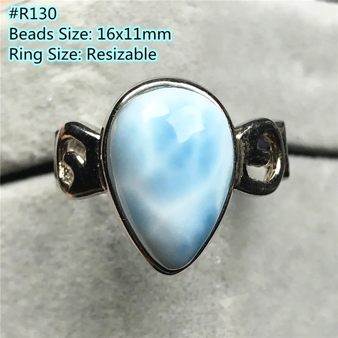 

Natural Blue Larimar Ring Jewelry For Woman Man Crystal Sterling Silver 16x11mm Beads Water Pattern Stone Adjustable Ring AAAAA