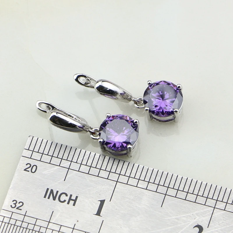 Trendy Round Purple Cubic Zirconia 925 Sterling Silver Bridal Jewelry Sets For Women Wedding Earrings/Pendant/Necklace/Ring