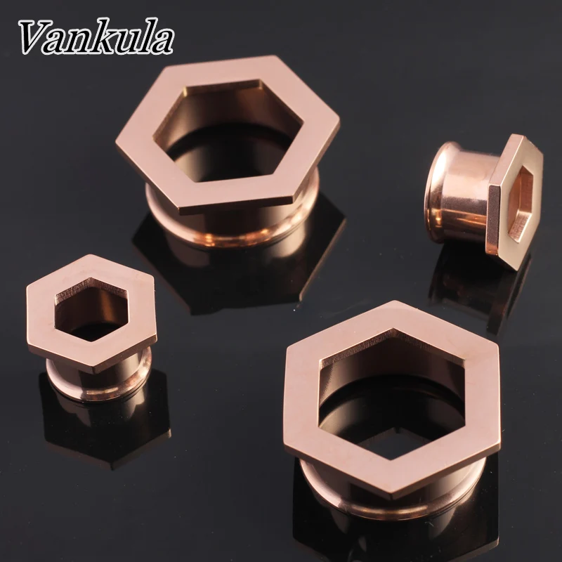 Vankula 2pcs Stainless Steel  New Fashion Ear Plug Tunnels Hexagons Shape Body Jewelry Piercing Ear Gauges Expender For Gifts