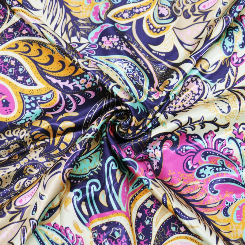 wholesale soft spandex satin fabric for sewing vintage flowers imitate silk material elastic stretch satin fabric print