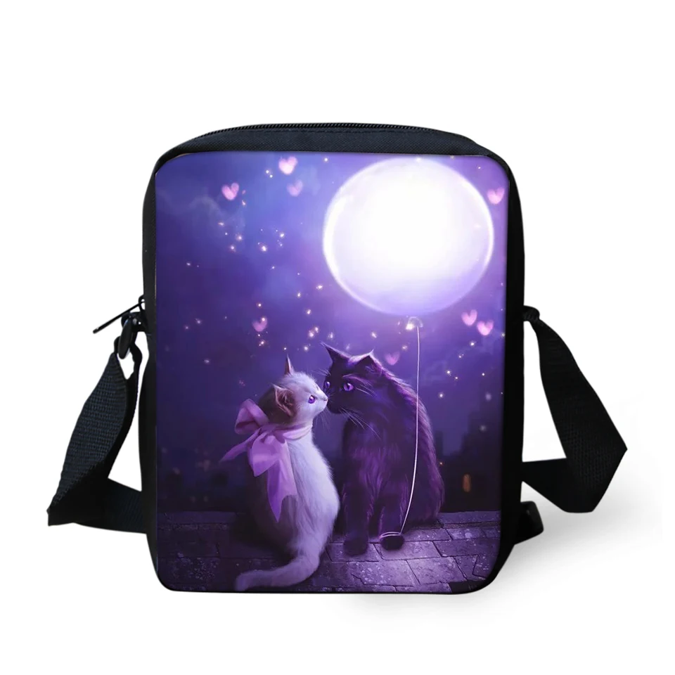 Fantasia Gatos Imprime Bolsa Crossbody para Mulheres, Meninas Cross Body Bags, Kawaii Animal Design, Mini Flaps Bolsa