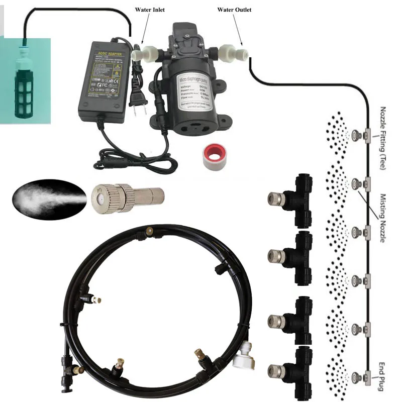 Wasser Sprayer Schwarz 6-18 Meter Garten Elektrische Pumpe Nebel Spray System Vernebler Für Blumen Pflanzen Gewächshaus Bewässerung