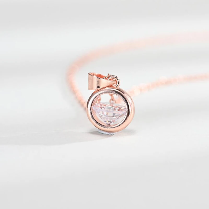 KOFSAC 925 Sterling Silver Necklace For Women Jewelry Trendy Rose Gold Circle Zircon Pendant Necklaces Girl Party Accessories