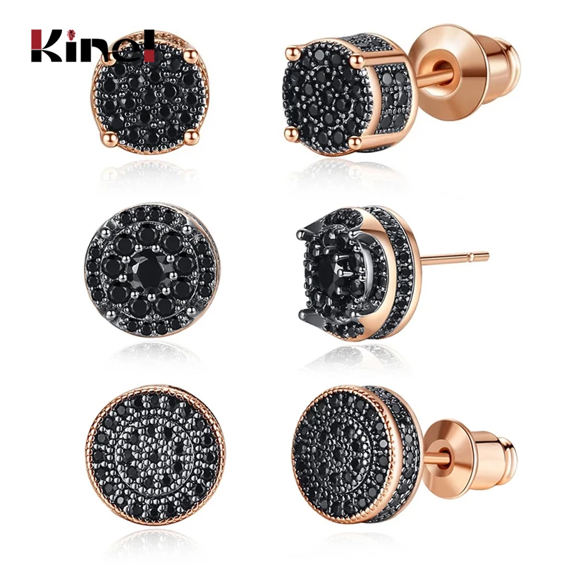 Kinel Hot 5 Styles Elegant Natural Black Zircon Stud Earrings for Women 585 Rose Gold High Quality Daily Fine Jewelry