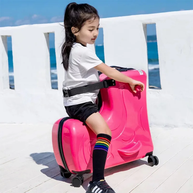 Mala de carrinho infantil, Baby Sit Ride Rolling Bagagem, Cavalo de madeira dos desenhos animados, Bagagem de viagem para meninos e meninas, Mala criativa