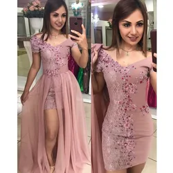 Evening Prom Gala Dresses 2023 Sexy Two Piece A Line Custom Plus Size Elegant Women's Luxury Pink Cocktail Party Formal Dress