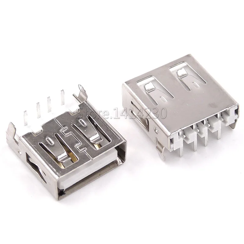 10Pcs USB Type A Standard Port Female Solder Jacks Connector PCB Socket USB-A type 90 Degrees Rimless