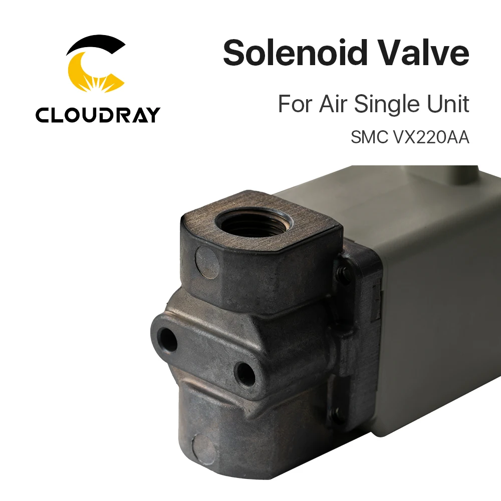 Válvula Solenoide Cloudray SMC VX220AA 24V 220V 1/4 "BSP válvula solenoide directa de 2 postes para máquina cortadora láser de unidad única de aire