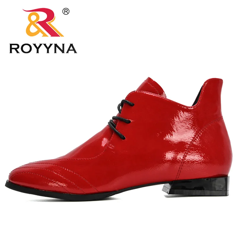 ROYYNA 2020 New Designers Ankle Boots Women Winter Single Shoes Low-heeled Patent Leather Round Toe Fashion Woman High Top Shoes