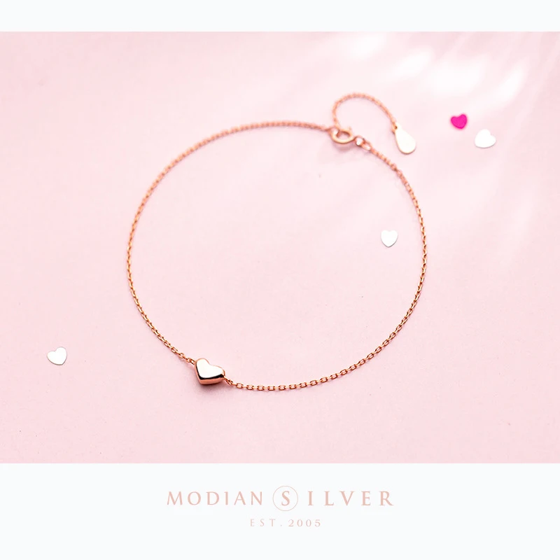 Modian Real 100% 925 Sterling Silver Sweet Simple Hearts Line Chain Bracelet For Women Rose Gold Color Wedding Fine Jewelry