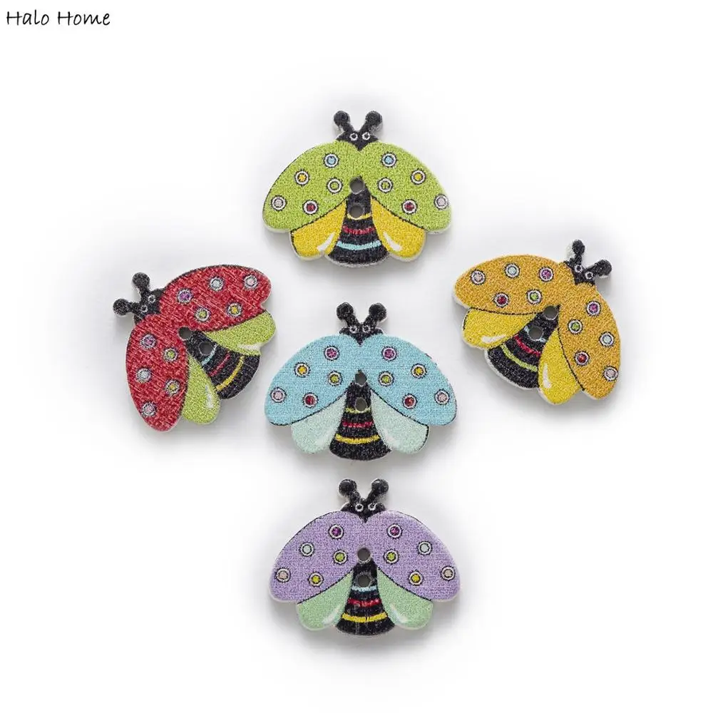 30/50pcs Ladybug Cartoon Wood Buttons For Sewing Scrapbooking Clothing Headwear Handmade Crafts Home Decor Accessories DIY