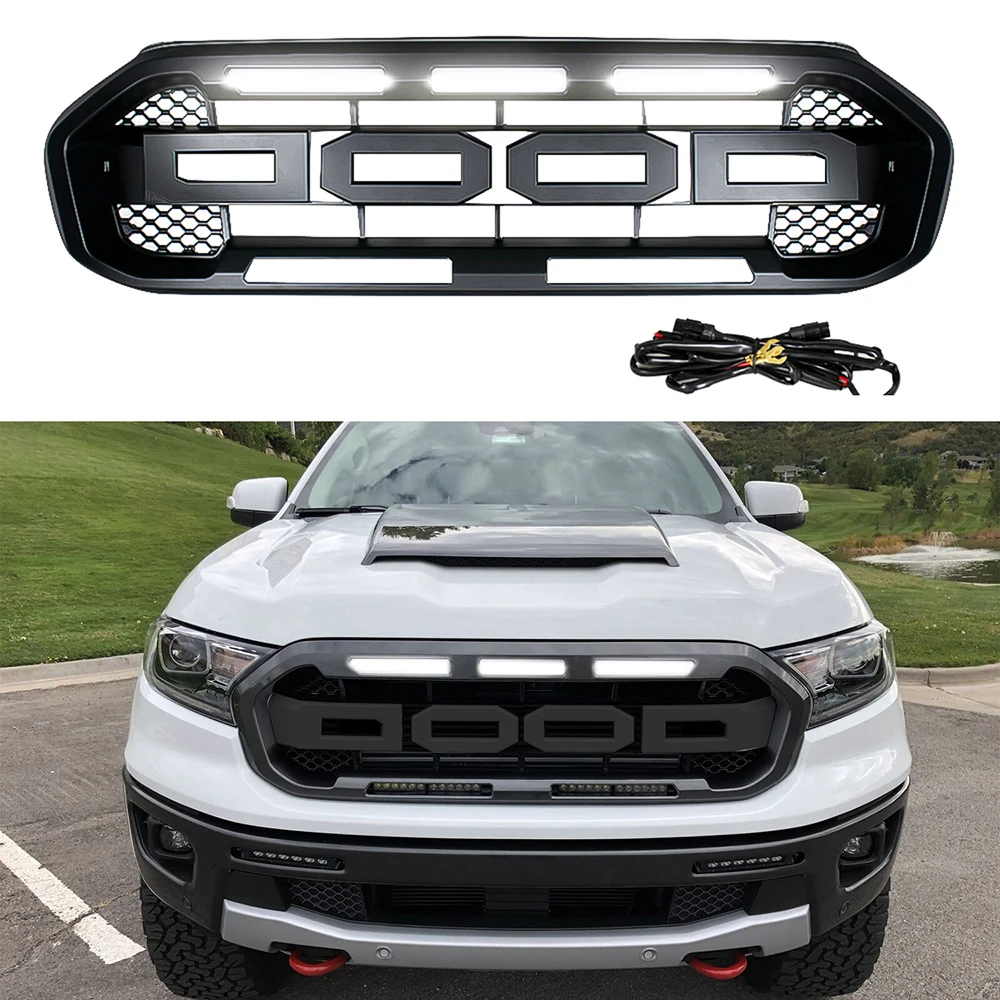 Modified For Ranger Front Bumper Grille For Ranger T8 XL XLT MK2 2018 2019 2020 Car Racing Grill Front Bumper Cover Trims Cover