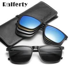 Ralferty Magnetische Sonnenbrille für Herren, 5-in-1, polarisiert, zum Aufstecken, für Damen, quadratische Sonnenbrille, ultraleichte Nachtsichtbrille, A8804