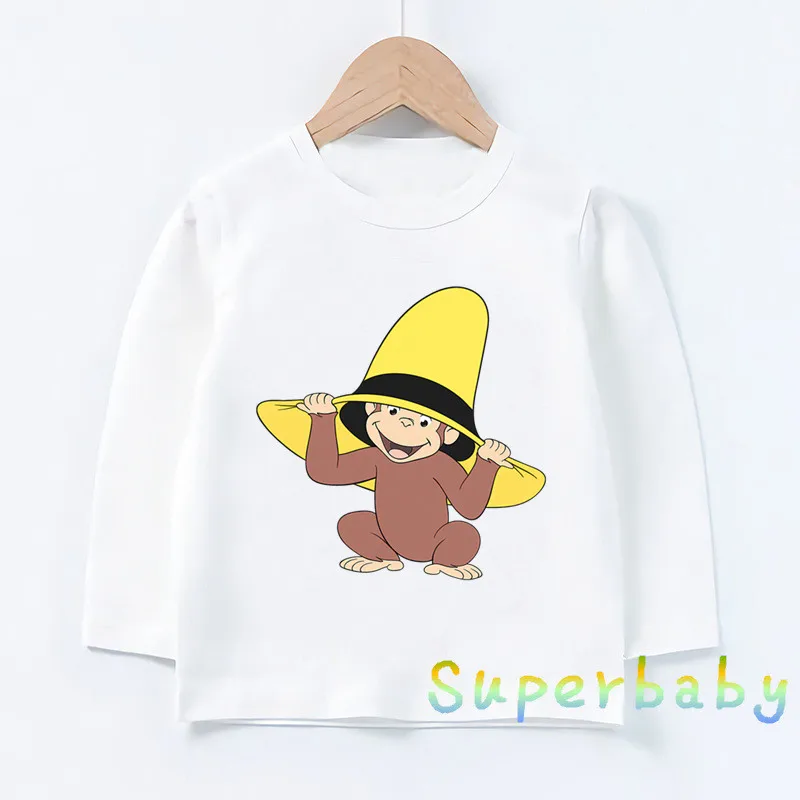 Children Curious George Monkey Print T shirt Baby Boys Girls Cartoon Funny Tops Kids Long Sleeve T-shirt,LKP5266