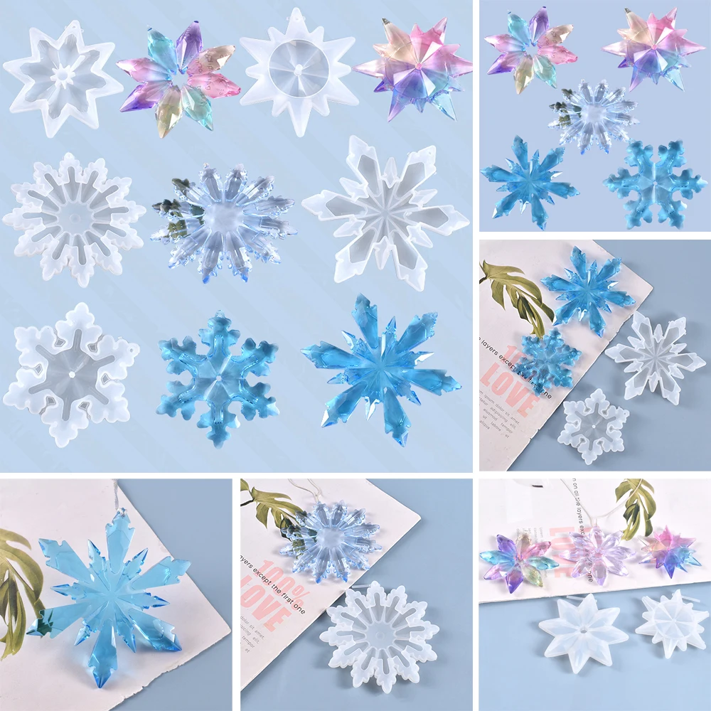 Crystal Epoxy Resin Mold Ornaments Snowflake Shape Resin Mold Christmas Tree Pendant Silicone Molds For Jewelry Making Mold