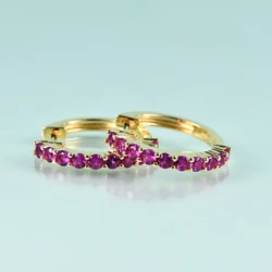 GEM'S BEAUTY 14K Gold Filling Sterling Silver Hoop Earrings For Women Handmade Round Lab Pink Sapphire Huggies Earrings