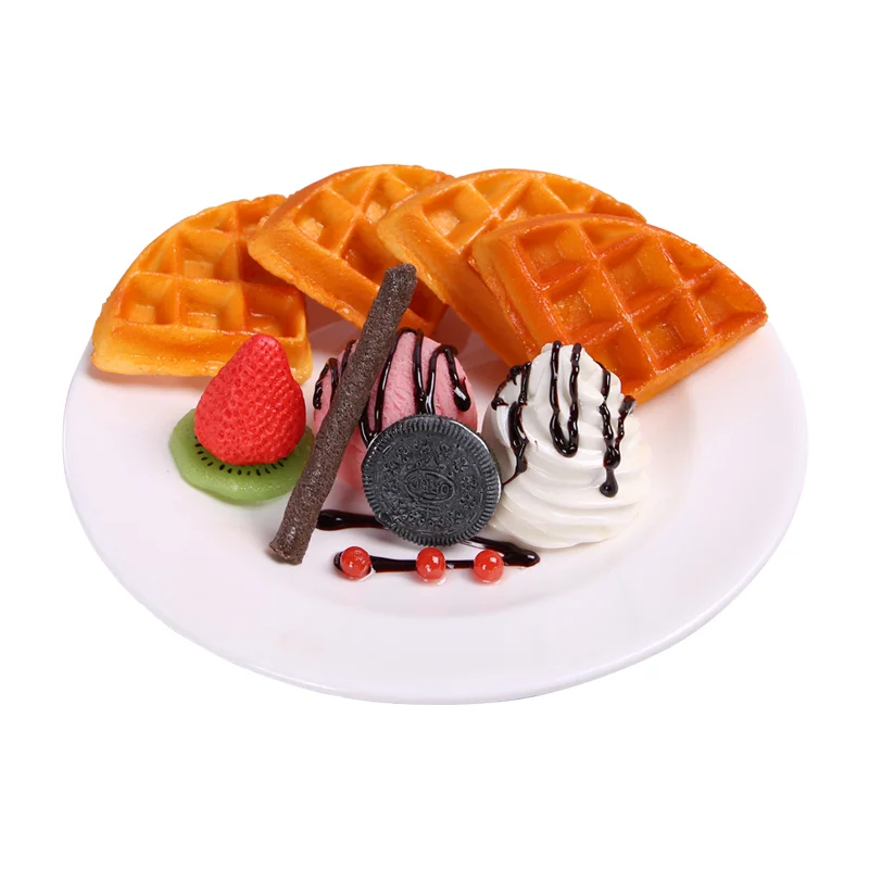 シミュレーションワッフルモデル表示、偽食品ブリュッセルワッフルモデルサンプルデザートの小道具ウィンドウ表示