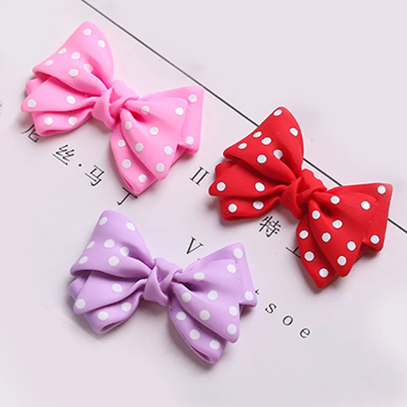 10Pcs Cute Polka Dot Bowknot Flatback Resin Cabochon For Hair Bow Center Flatbacks Scrapbooking For Phone Decoration Accessories