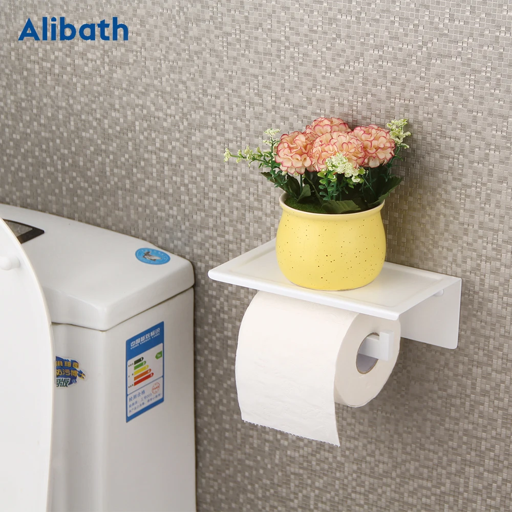 Black Wall Mounted Toilet Paper Holder Tissue Paper Holder Toilet Roll Dispenser Phone Storage Shelf for Bathroom Accessories.