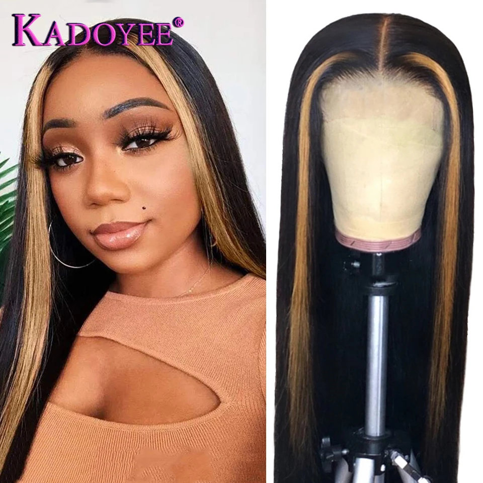 

1B/27 Straight Human Hair Wigs Highlight Lace Front Wig Brazilian 13x4 Lace Frontal Wigs Natural Black With Blonde lace Wig Remy