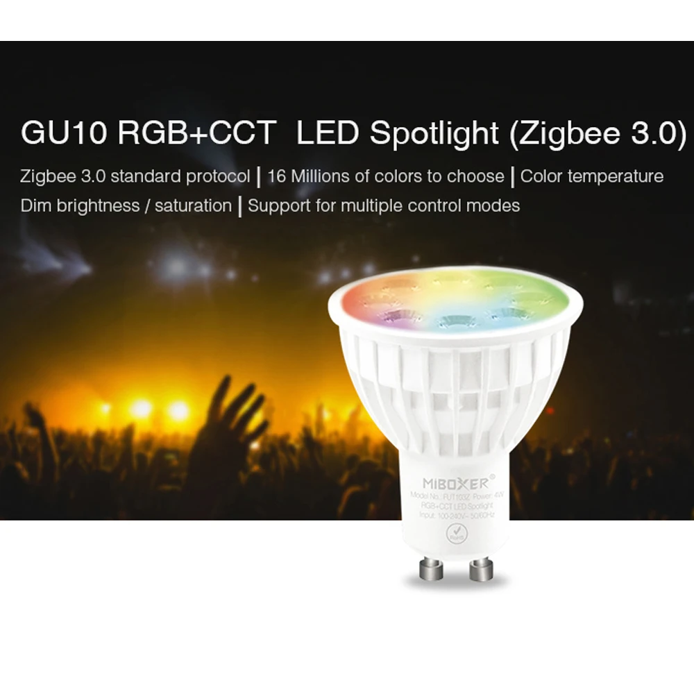 

Светодиодный прожектор MiBoxer FUT103Z, 4 Вт, GU10, RGB + CCT (Zigbee 3,0), управление через приложение для смартфона, поддержка стороннего голосового управления