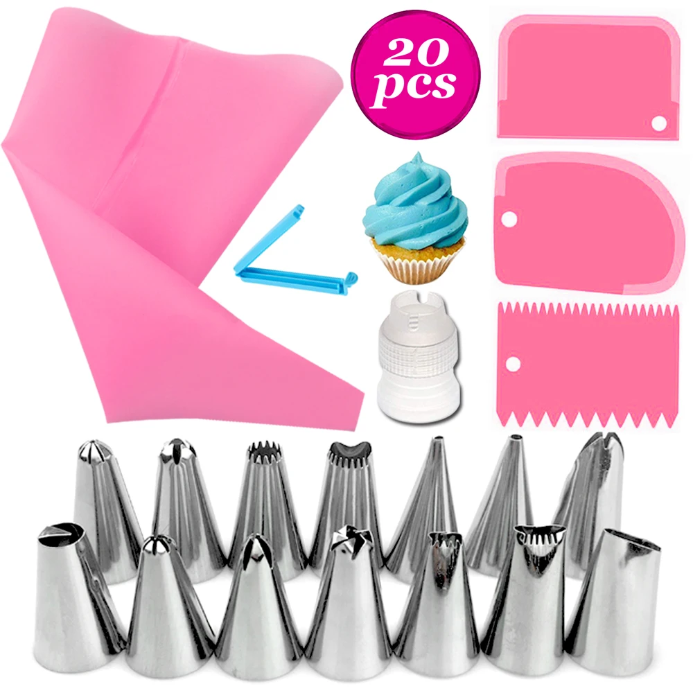 

14/20 PCS Silicone Icing Piping Bag Cream Pastry Bag Cooking Fondant Cake Decorating Tools Or Pastry Nozzle Kitchen Accessories