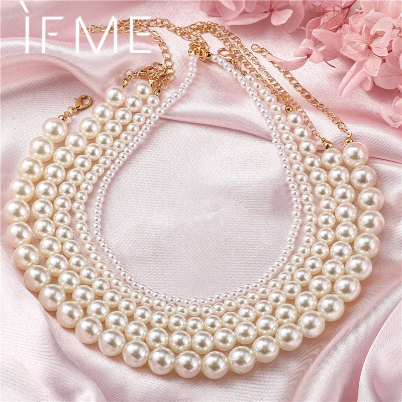 IF ME Classic White Pearl Necklace for Women's Choker Beads Immitation Pearl Collar 14mm Simple Big Neck Choker Trendy Jewelry