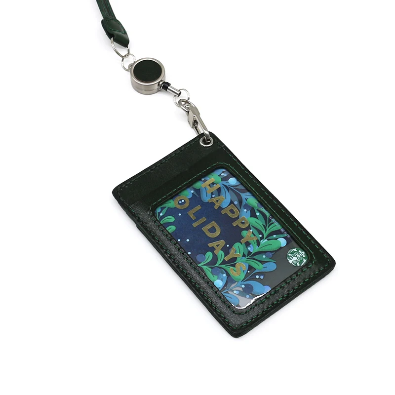 ID Badge For Office Work Genuine Leather Luxury Handmade Identity Bus Card Bag Reel Hanging Neck Wallet Cowhide Mini Purses