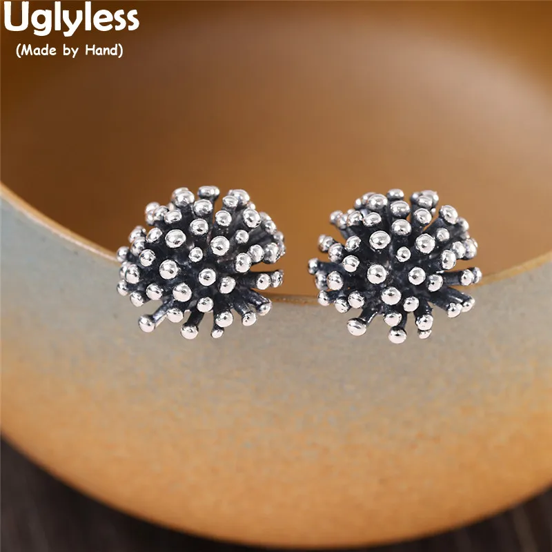 Uglyless Baby‘s Breath Thai Silver Flowers Studs Earrings for Women Pine Nuts Creative Brincos Bijoux 925 Silver Earrings Floral