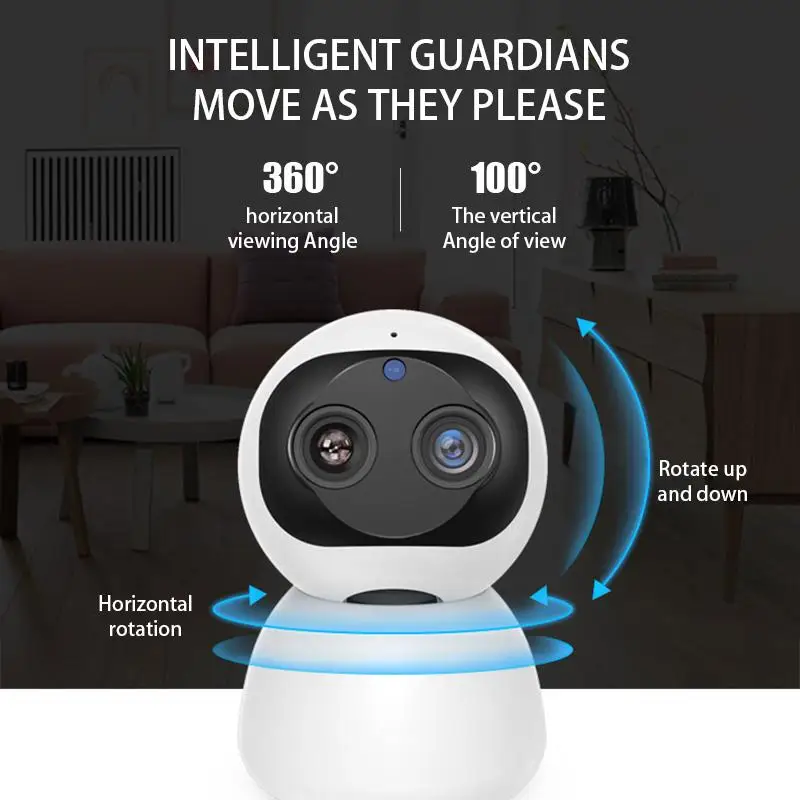 2MP 1080P Dual Lens 8X Zoom  IP Camera Wireless 360 Degree Panoramic View PTZ  Network CCTV Camera Intercom  Baby Monitor