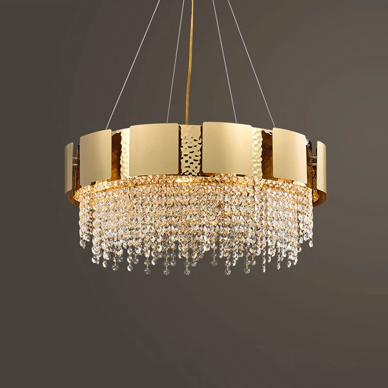 Golden Crystal Stainless Steel Pendant Lights, LED Postmodern Suspension Luminaire, Lâmpada para Foyer